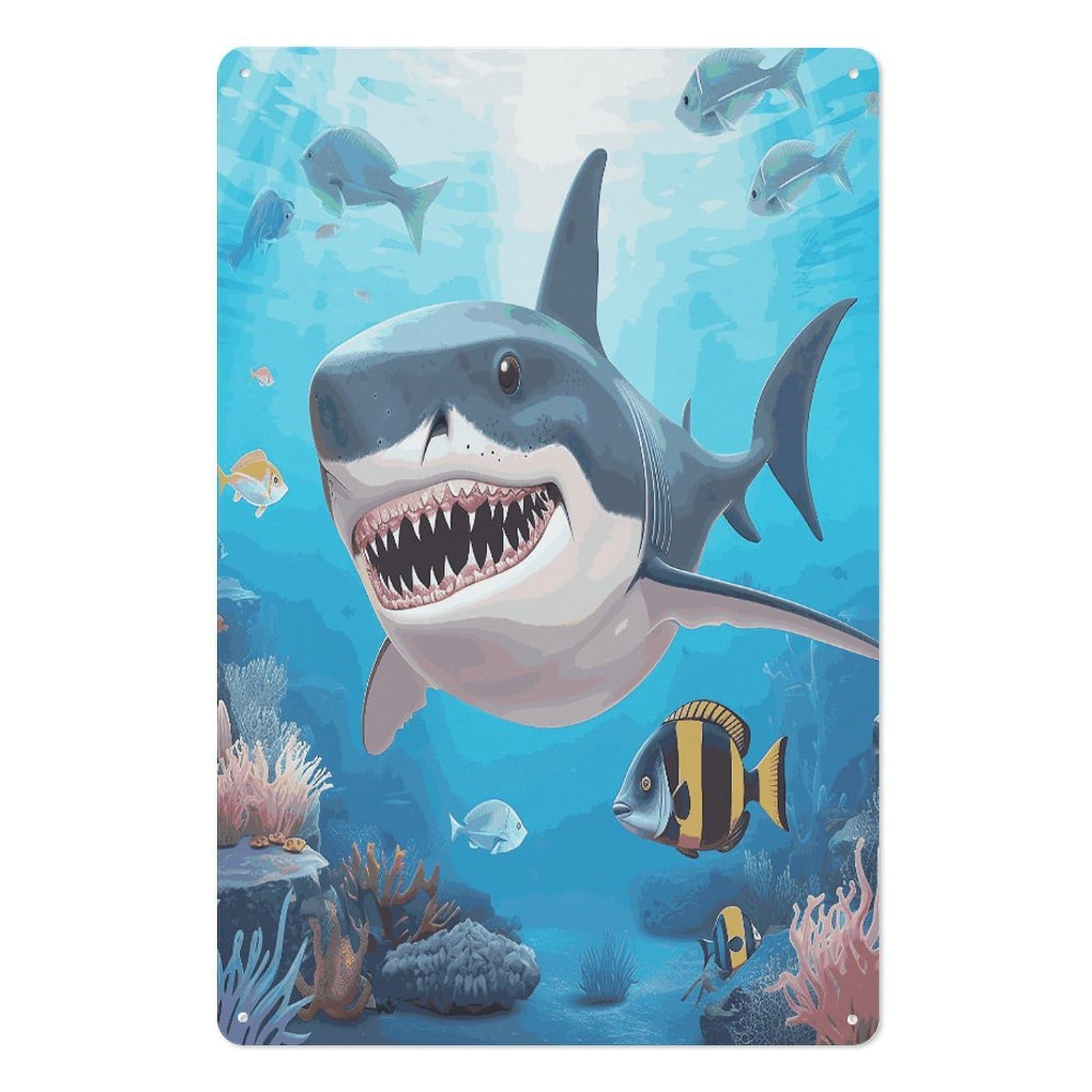 Adfgyerh Style Shark Ocean Theme Tin Sign Hanging Art Prints,Wall Decor For Gifting And Party Decoration 7.9X11.8 Inch,Wall Art For Home Garden Greenhouse Living Room Bedroom Yard