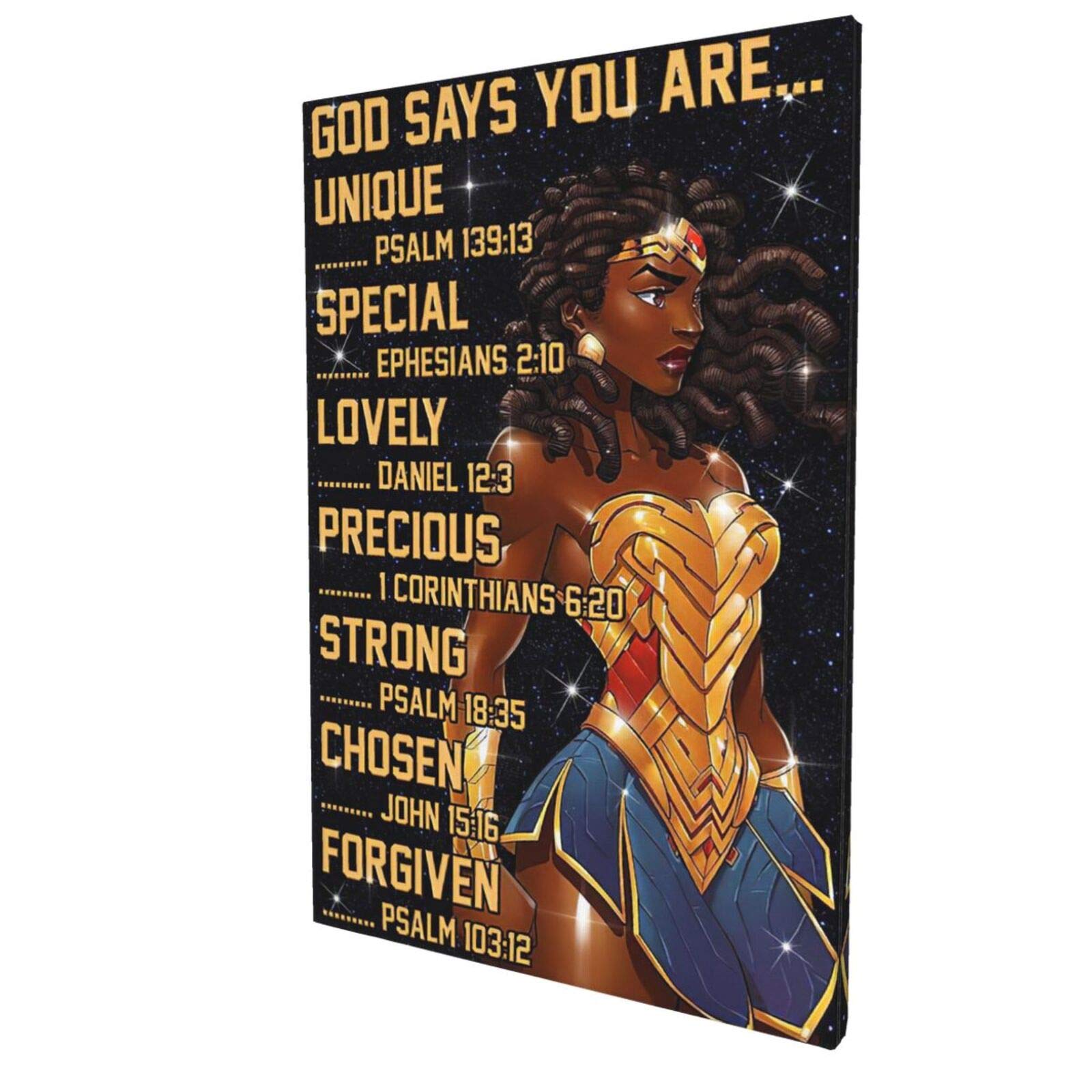 HANKCLES African American Wall Art Inspirational quotes Canvas Black Wonder Woman Painting Giclee Matte Prints Home Decor For Bedroom Living Room Bathroom 12x18 Inch