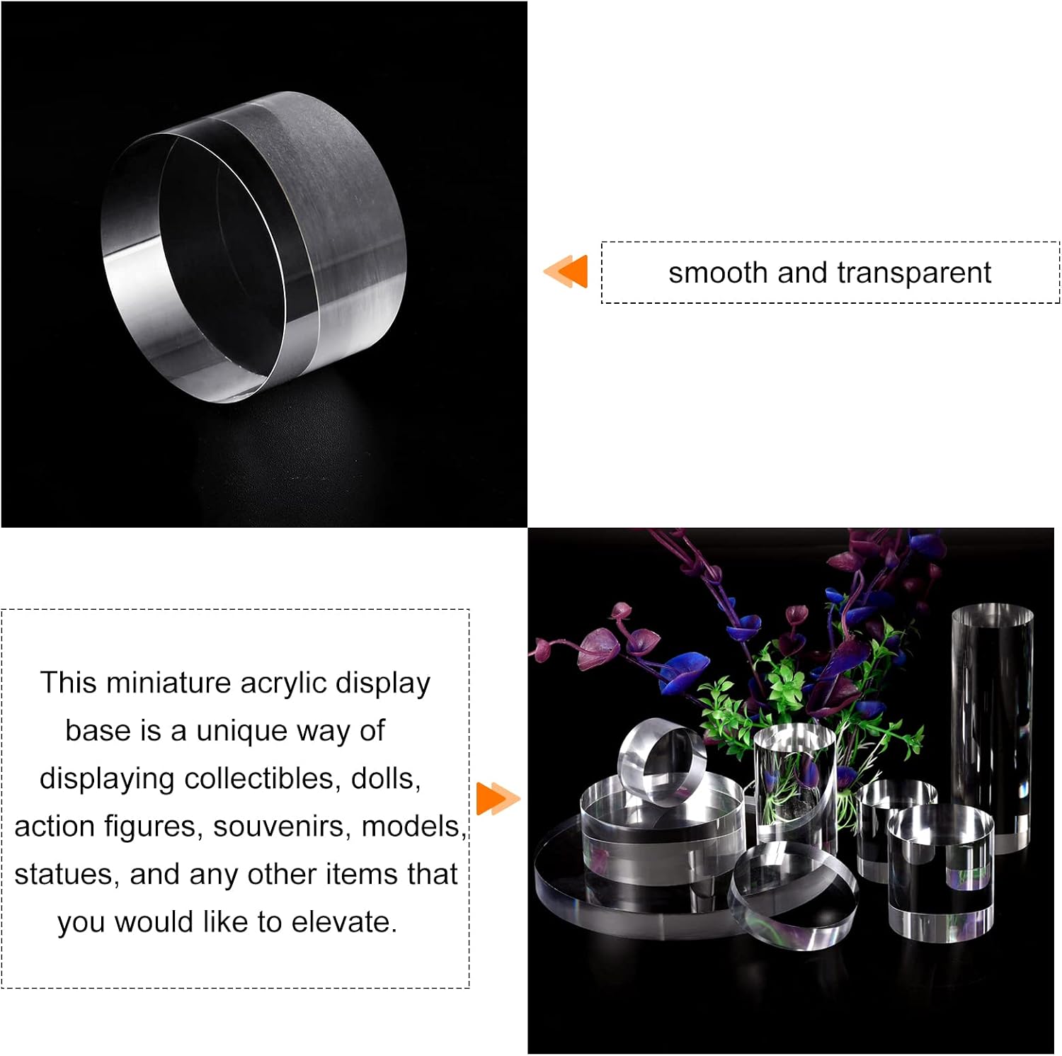 MECCANIXITY Clear Acrylic Solid Cylinder Round Display Riser, 1.2 inches (Height) x 2 inches (Diameter), for Showing Your Collectibles, Cosmetics