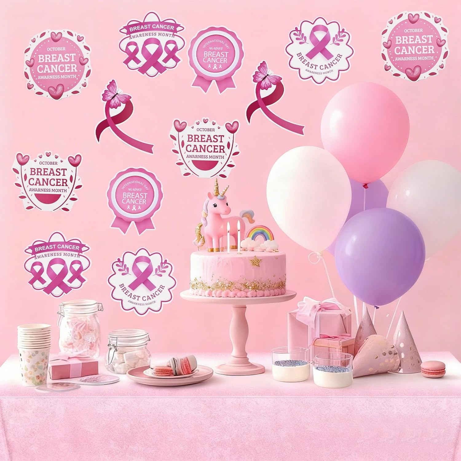 Meaningful Gift for Women’s Support and Awareness Events - Breast Cancer Awareness Decorations, 24PCS Pink Ribbon Hanging Swirls Ceiling Streamers, Hope & Support Hanging Cards - Image 3