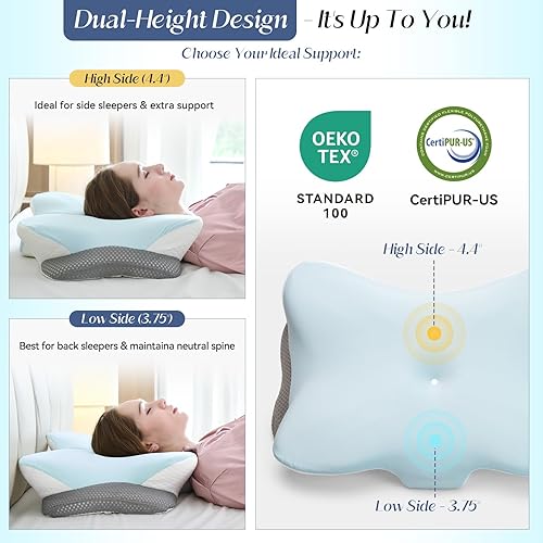 Miniatura 4 de Almohada cervical para soporte de cuello, almohada de contorno de espuma viscoelástica, almohada ortopédica ergonómica, almohada de cama suave de