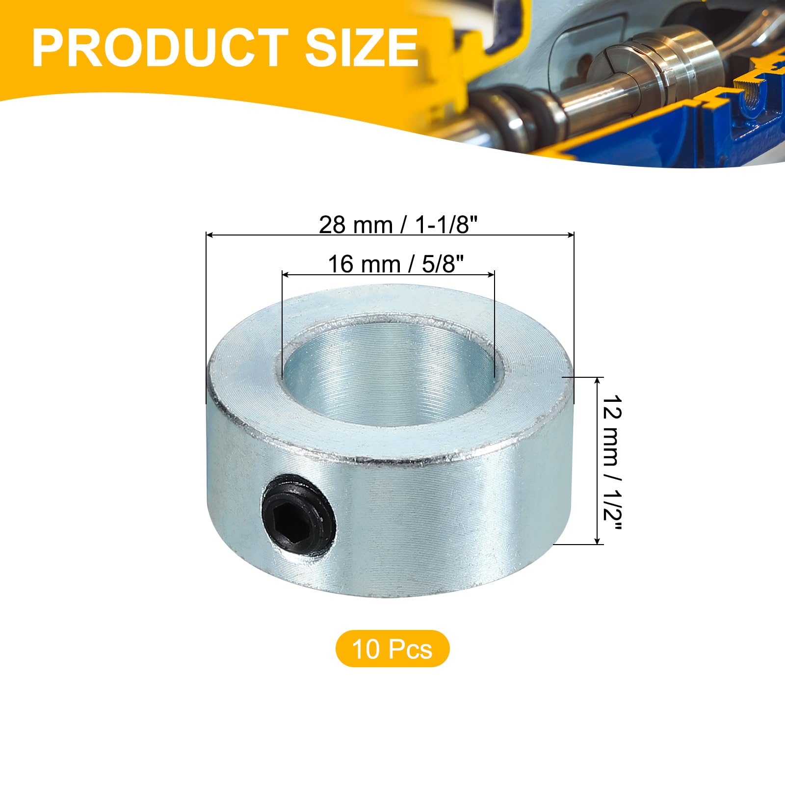 PATIKIL Bague de Réglage Alésage 16 mm Collier d'Arbre 28 mm OD 12 mm Épaisseur, 10 Pcs Acier au Carbone Zingué pour Roue de Butée de Train d'Atterrissage avec M6 Vis de Réglage, Argent