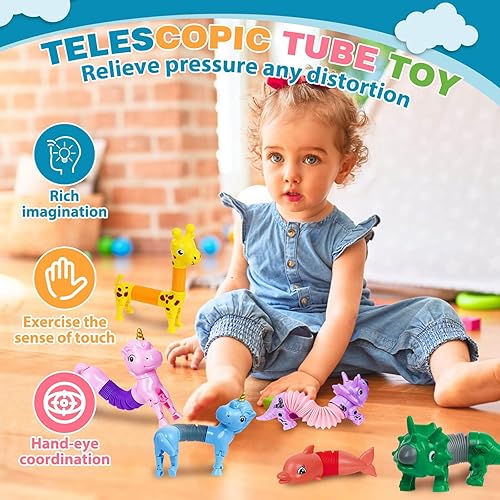 Miniatura 4 de Tubos Pop Tubes de animales Fidget, paquete de 10 tubos sensoriales para niños pequeños, lindos juguetes sensoriales de animales para niñas y niños,