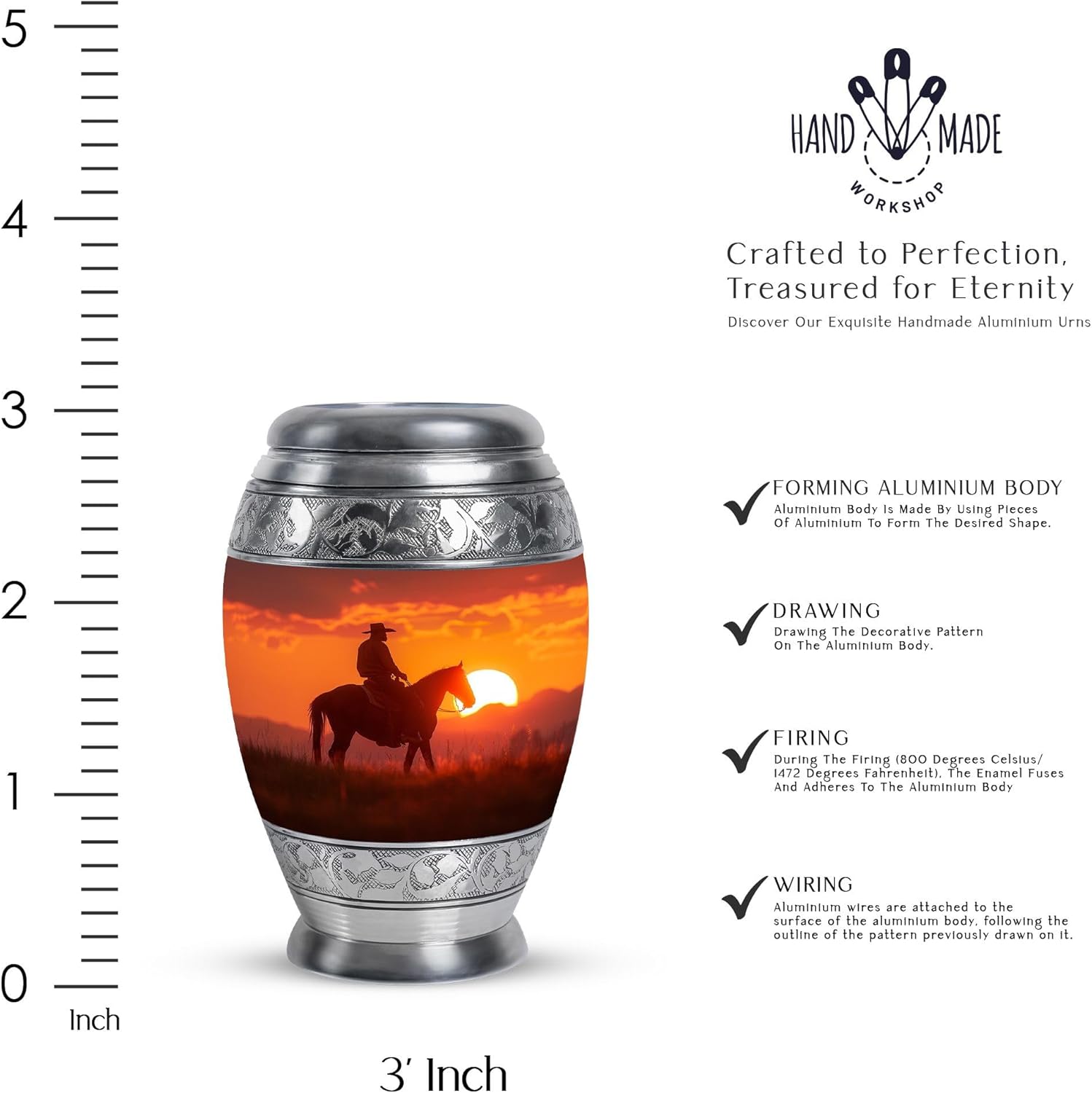 Cowboy Urn - Mini Urns for Human Ashes - Cremation Urns for Adult Ashes Women - Adult Cremation Urn - (3 inch Pack of 1)