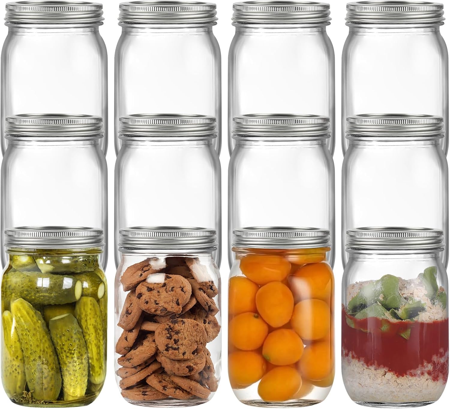 Pack of 12 32 OZ Mason Jars Wide Mouth with Airtight Lid, 32OZ / 1 Qt Tall Glass Canning Jar airtight Storage Food