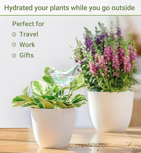 Miniatura 2 de Mkono figura de pájaro de vidrio soplado pequeña, de riego, para colocar agua adentro y regar las plantas., Transparente