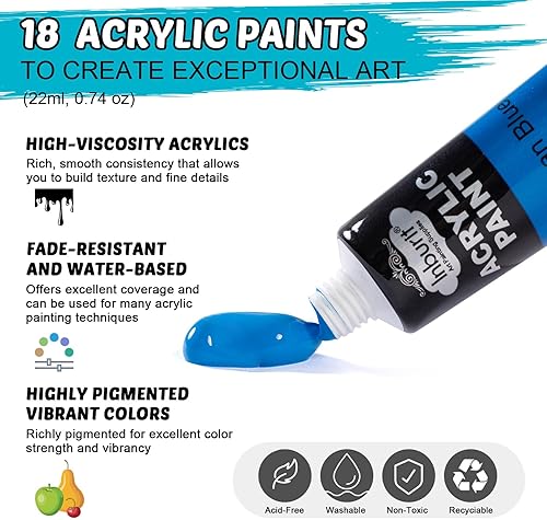 Miniatura 3 de Inburit Juego de pintura artística para niños, kit de suministros de pintura con 5 paneles de lienzo, 8 pinceles, 18 pinturas acrílicas, caballete