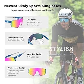 Ukoly Cycling Sunglasses with Interchangeable Nose Pad Men Women, Sports Sunglasses, Fishing Baseball glasses