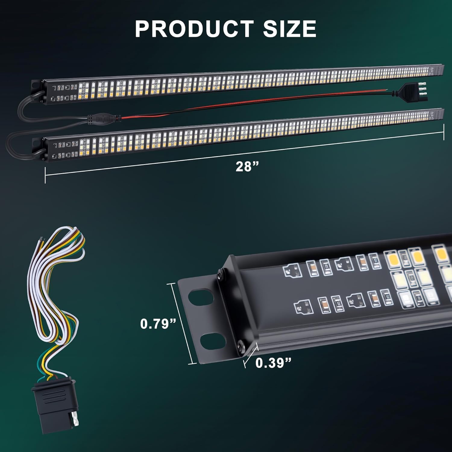 2Pcs 28" Aluminum Frame LED Tailgate Light Bar - Red Brake, Yellow Turn Signals, White Reverse Lights for Trucks, SUVs, Pickups | Waterproof, Dustproof, Durable Triple Row LED Strip