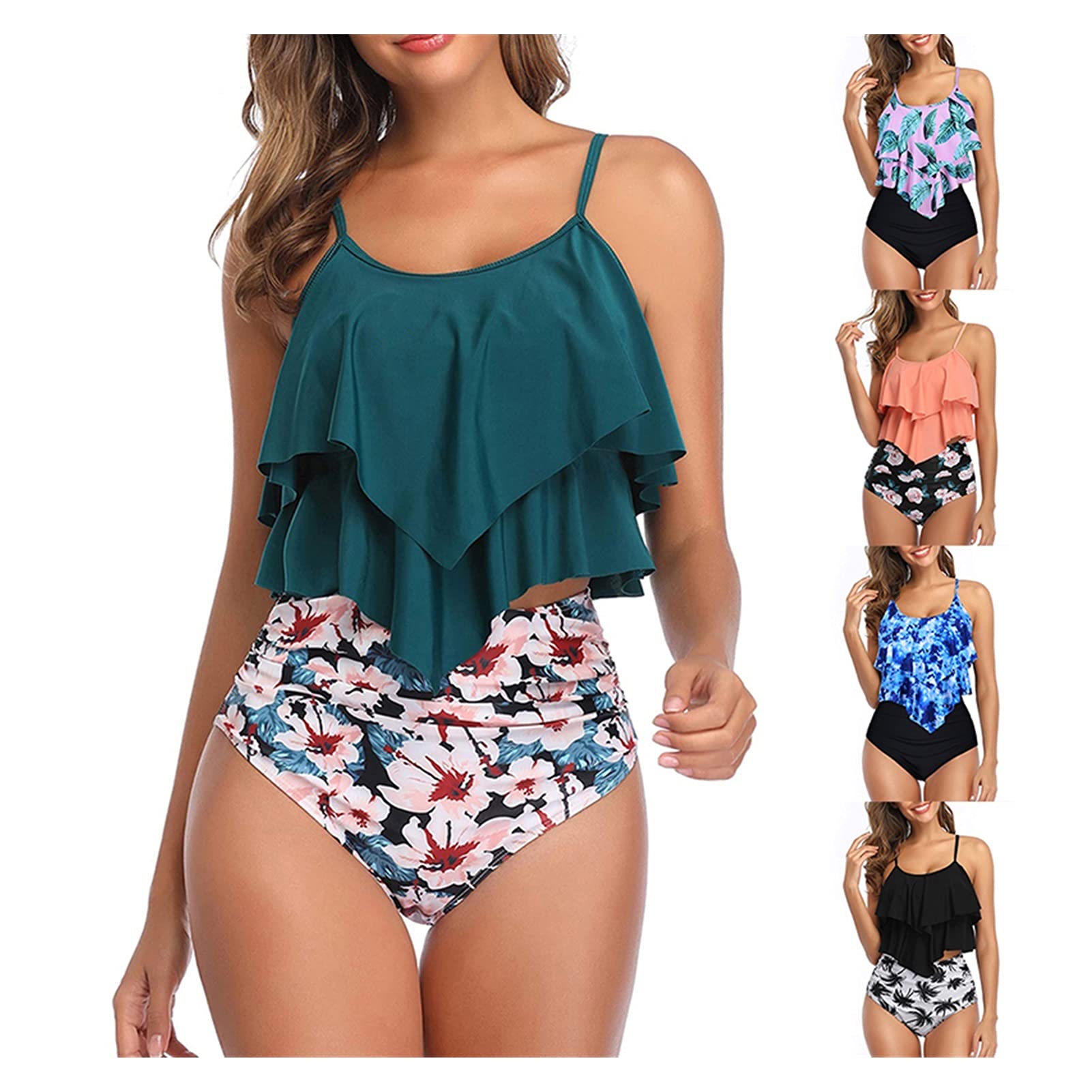 Dwuczęściowy strój kąpielowy Push Up Stroje kąpielowe Damskie zestawy bikini z wysokim stanem Plus rozmiar Wzburzyć strój kąpielowy Halter Dwuczęściowy zestaw bikini Strój kąpielowy Zestaw bikini (AS)