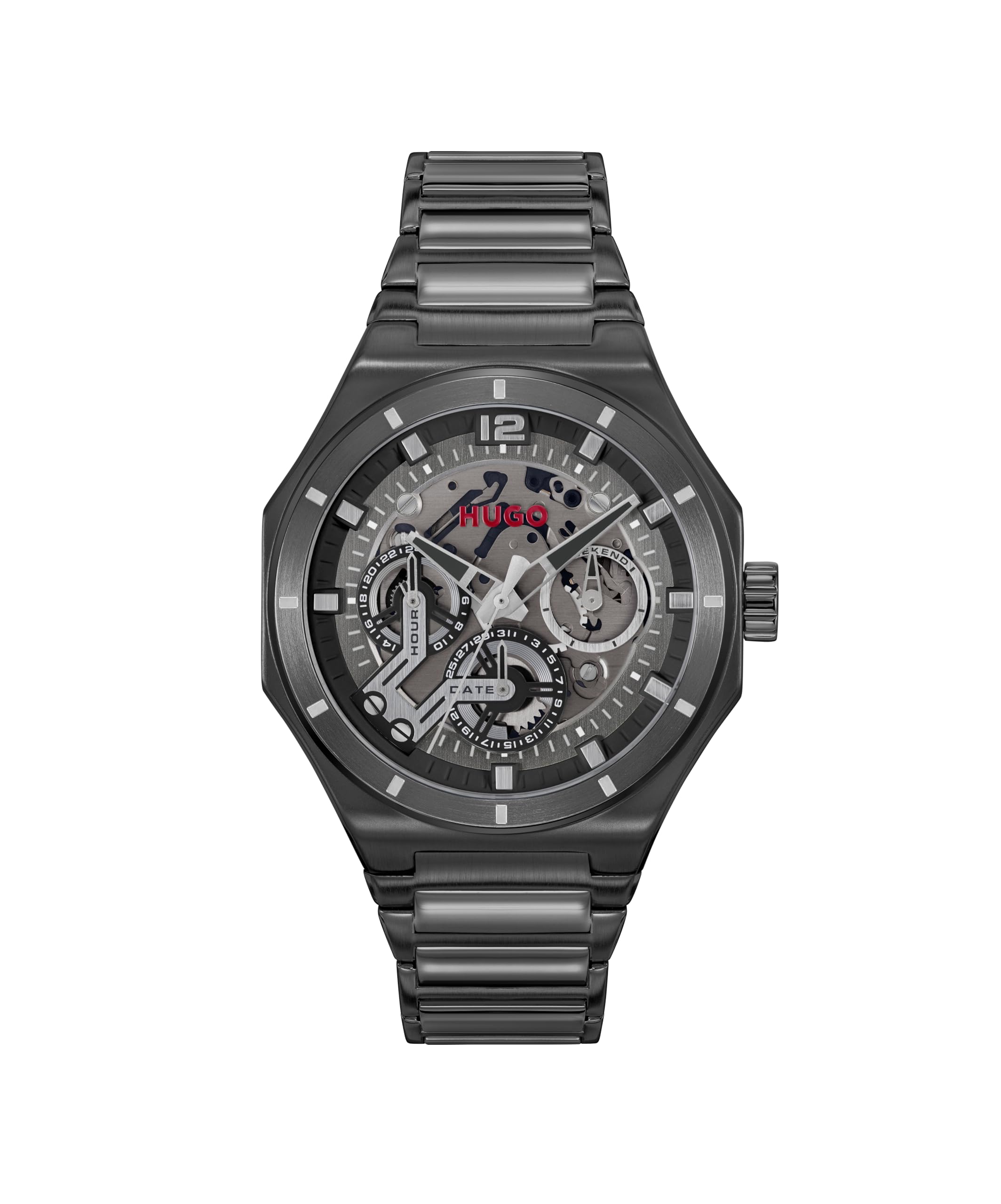 HUGO Analogue Multifunction Quartz Watch for Men #Grail Skeleton Collection with Black Stainless Steel Bracelet - 1530379