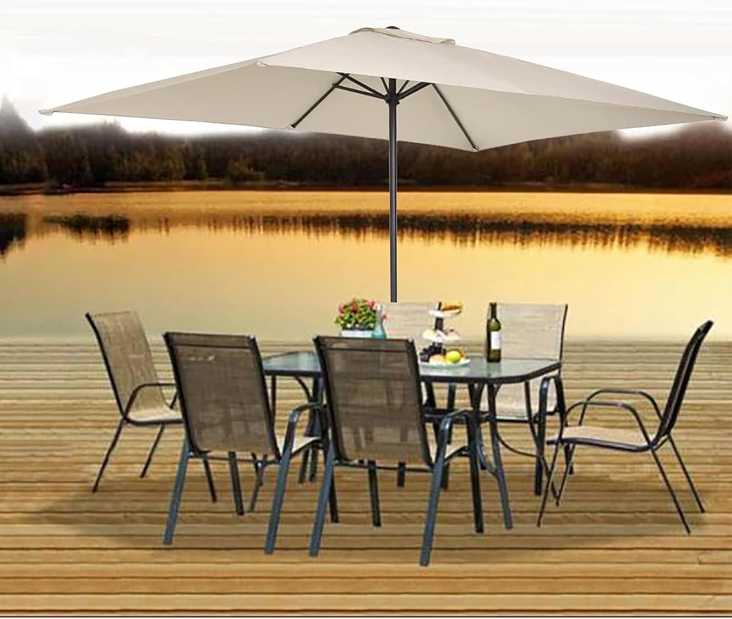 Patio Rectangular Umbrella Canopy Replacement,6 Ribs 6.5x10ft Canopy Outdoor Market Deck Parasol Cover,White