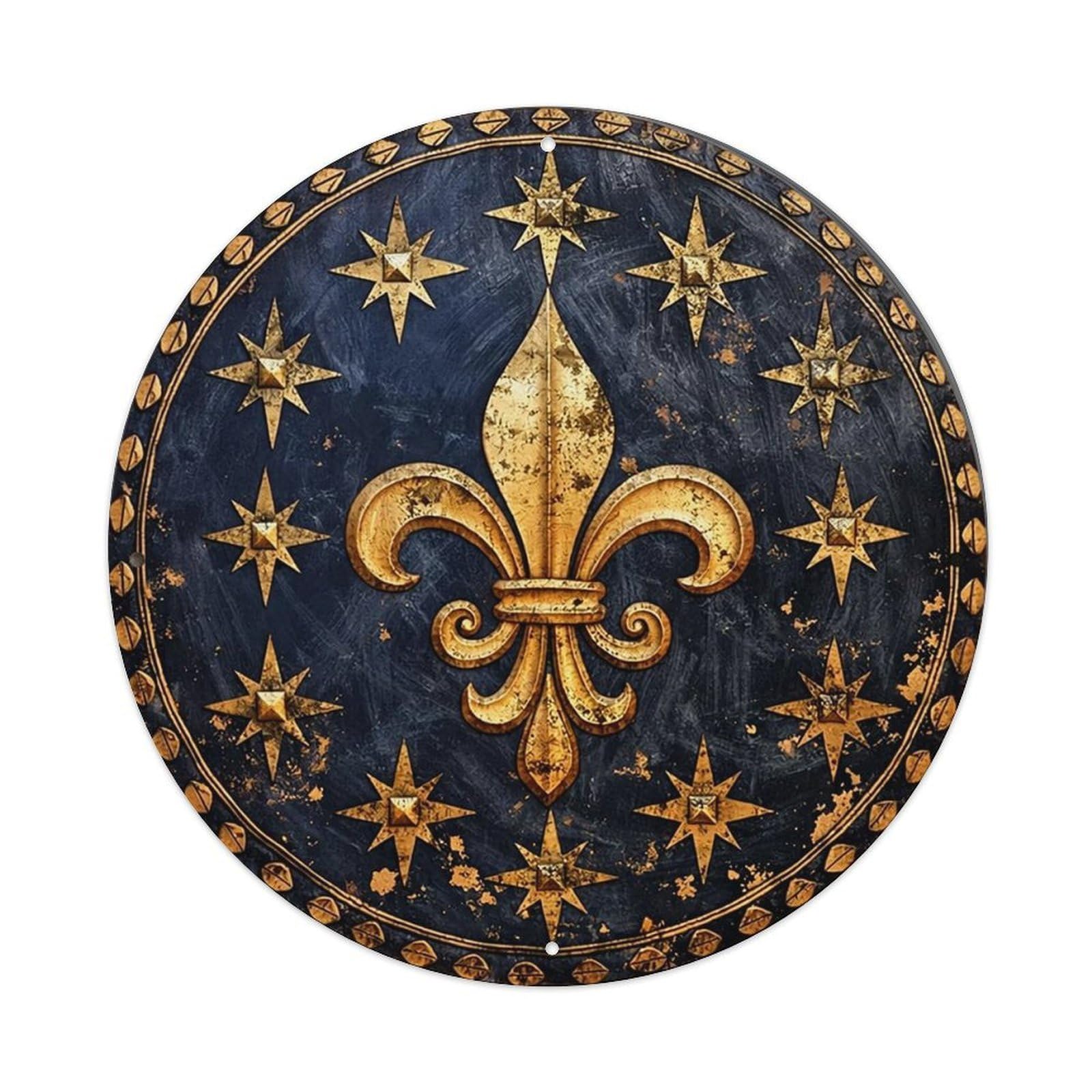 Fleur De Lis Stars Pattern Vintage Metal Tin Sign Retro Wall Decor, Metal Poster for Home, Bar, Cafe, Office，Man Cave，Gift,8x8 Inch