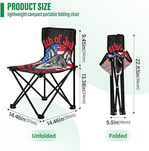Miniatura 3 de 4 de julio, Día de la Independencia Brown Wolf - Sillas portátiles compactas para adultos, ultra ligeras, jóvenes, silla de camping, bolsa de