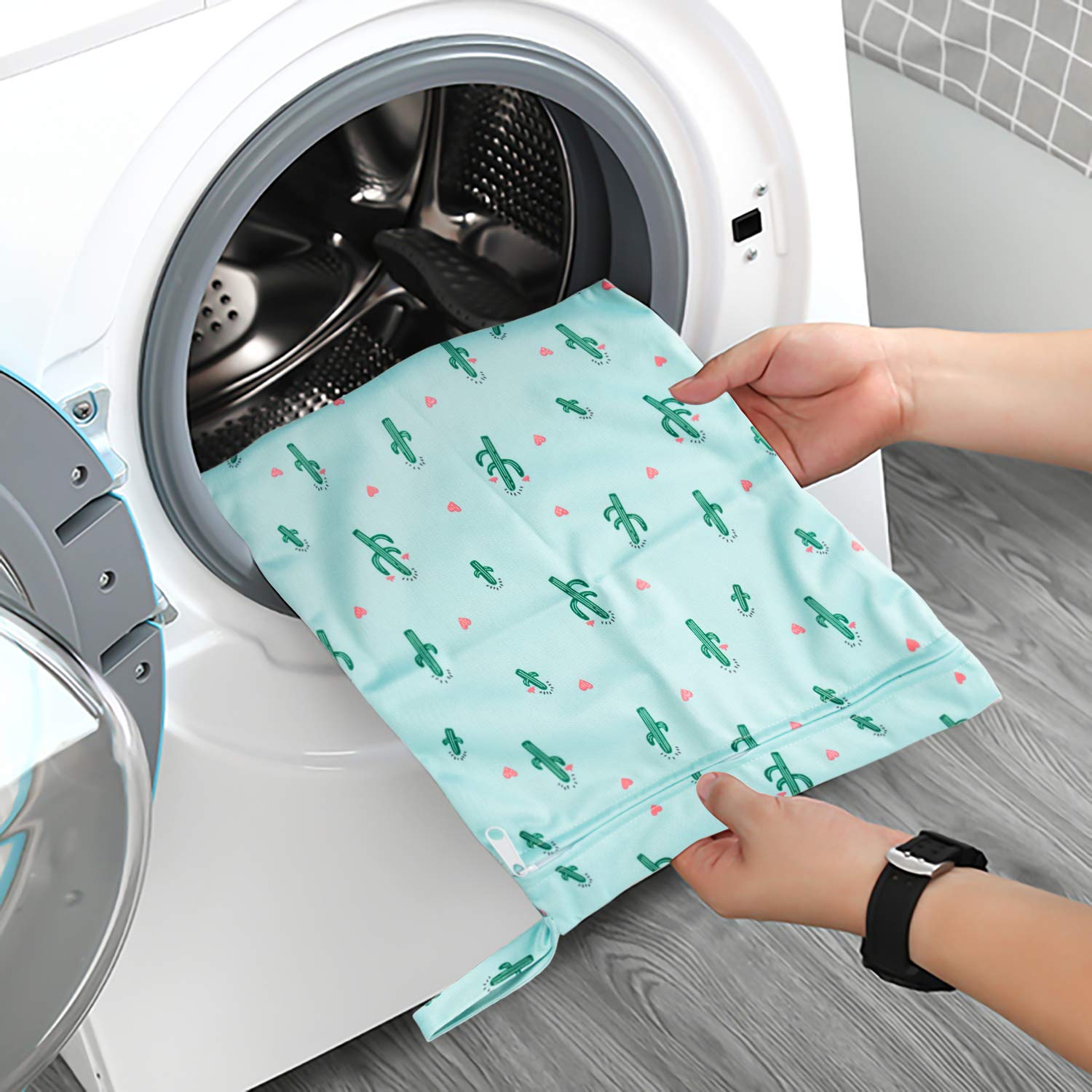 R HORSE 5Pcs Waterproof Reusable Diaper Baby Cloth Wet Dry Bags with 2 Zippered Pockets Summer Travel Beach Pool Bag with Pineapple Flamingo Cactus Pattern(3 Sizes)