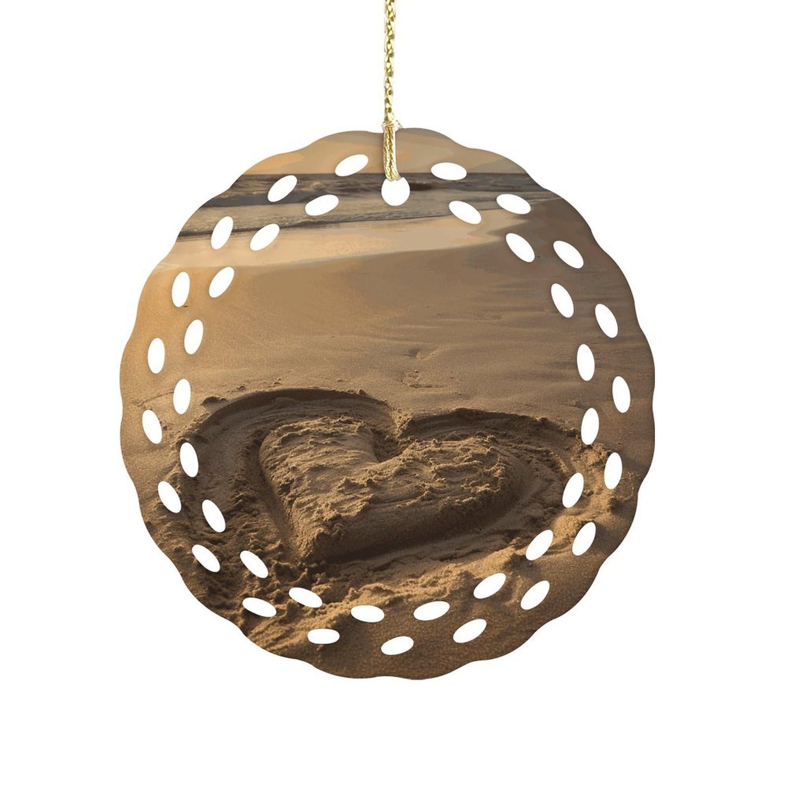 Btcowzrv Style Hearts Drawn On The Beach Ceramic Ornament,Round Ornaments With Hole Easy To Hang,Hanging Ornament For Wedding Party Home Window Garden Christmas Day Decor