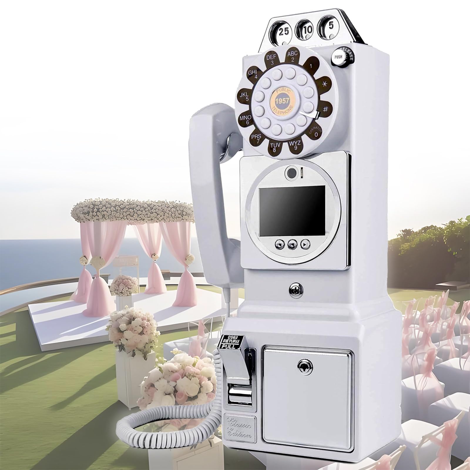 Libro de visitas de audio y video de boda, grabación de mensajes personalizados de 1080p, adorno de teléfono de ceremonia retro, memoria de 64 GB para captura de video y audio