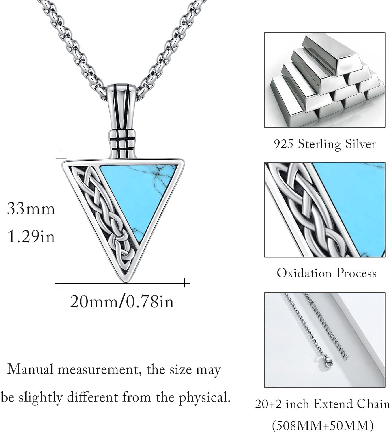 REDSUN Viking Pendant Necklace 925 Sterling Silver Celtic Pendant Abalone/Opal/Onyx/Lapis Lazuli/Turquoise Necklace Viking Amulet Jewelry Gifts for Men Women, with Stainless Steel Chain - Image 6