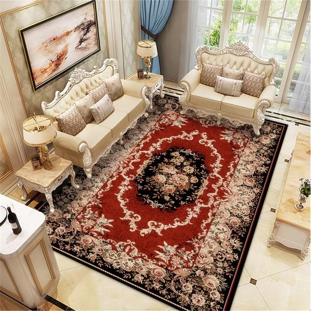 Tapis de salon rouge foncé géométrique 120x160 cm