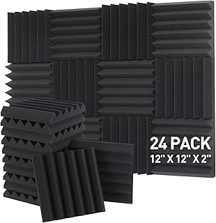 Acoustic Foam Panels - 12 x 12 x 2 Inches Wedges Sound Proof Foam Panels 24 Pack High Density Foam Acoustic Treatment Fire...