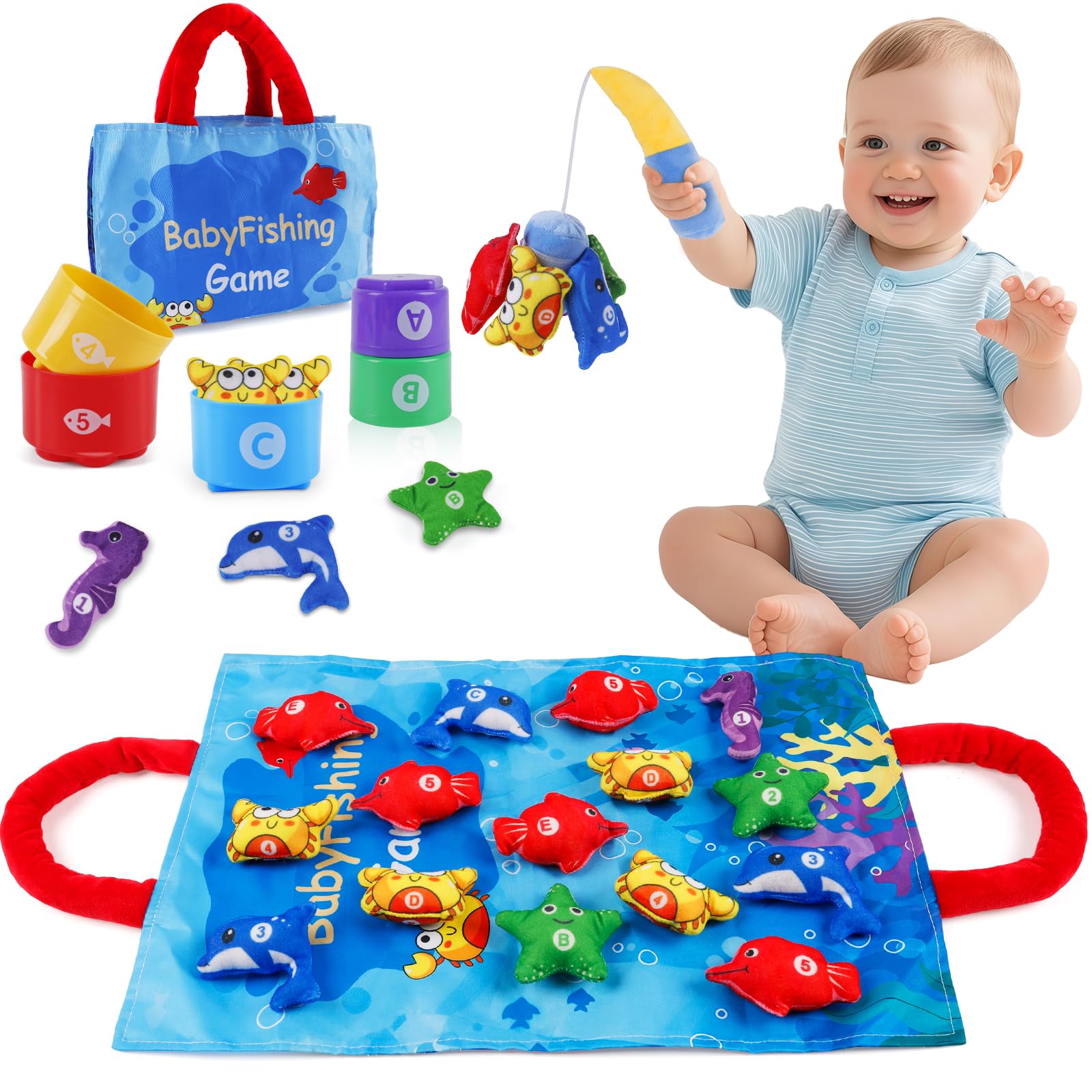 Juguetes de pesca suaves para niños, de tela, peces coloridos, juguetes educativos, juegos Montessori 1 año, juguetes educativos, para 12-18 meses, regalo para niños 1 2 3 años