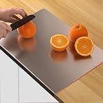 HUAKENER Cutting Board with Counter Lip, Stainless Steel Cutting Boards for Kitchen, Large Cutting Board with Silicone Mat for Meat, Fruits, Vegetables, Bread (15.7 x 11.8 Inch)