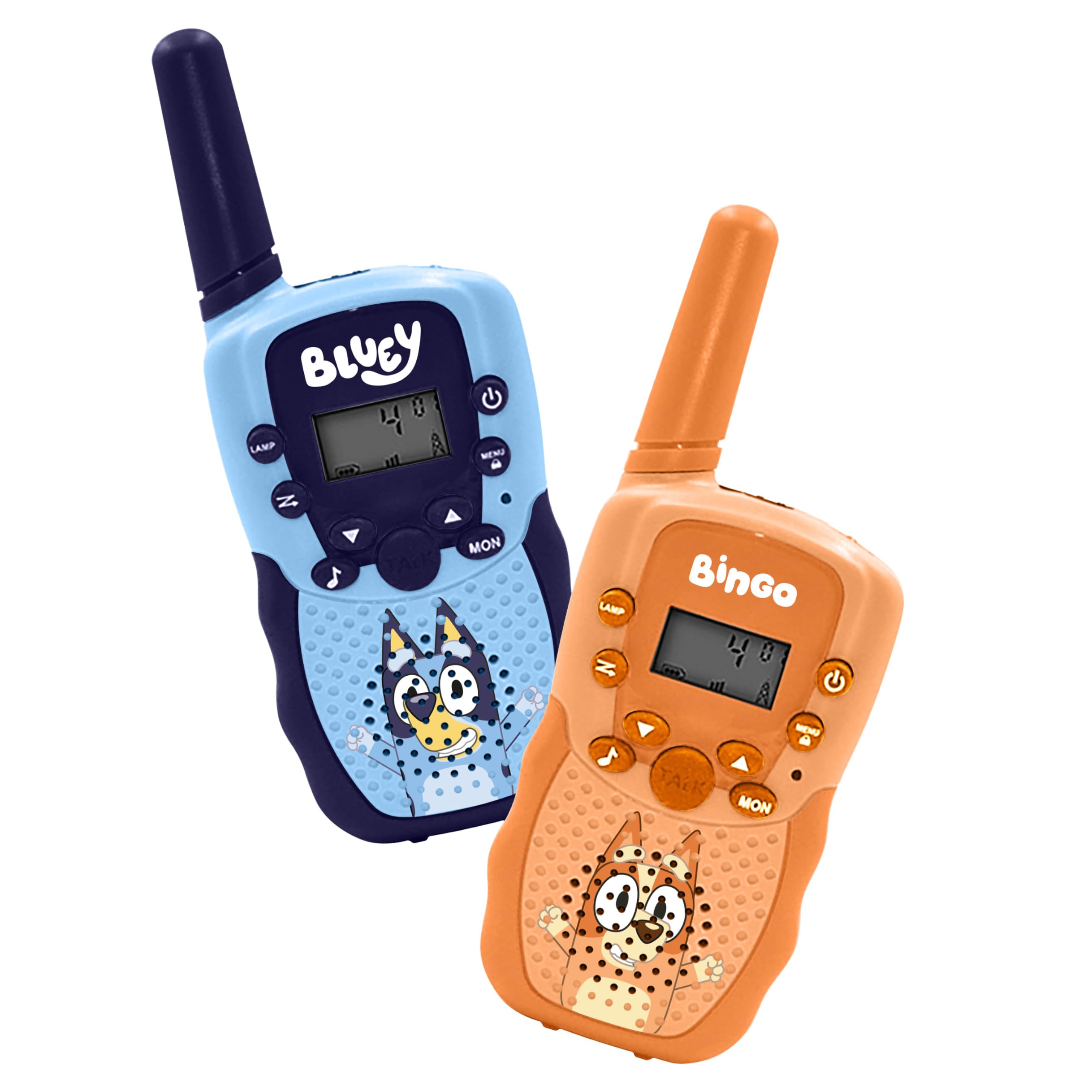 Walkie Talkies Infantiles Bluey con Batería Recargable Linterna y un Km de Distancia de Comunicación
