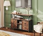 VERMESS TV Stand with Power Outlets and LED Light, 4 Fabric Drawers Entertainment Center for 32/45/55/65 inch TVs, Media Console with Storage for Living Room or Bedroom, Vintage