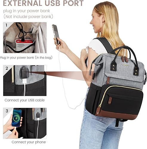 Miniatura 5 de LOVEVOOK Mochila para laptop para mujer, mochilas de trabajo, mochila para profesores, Negro-gris, Mochilas Daypack