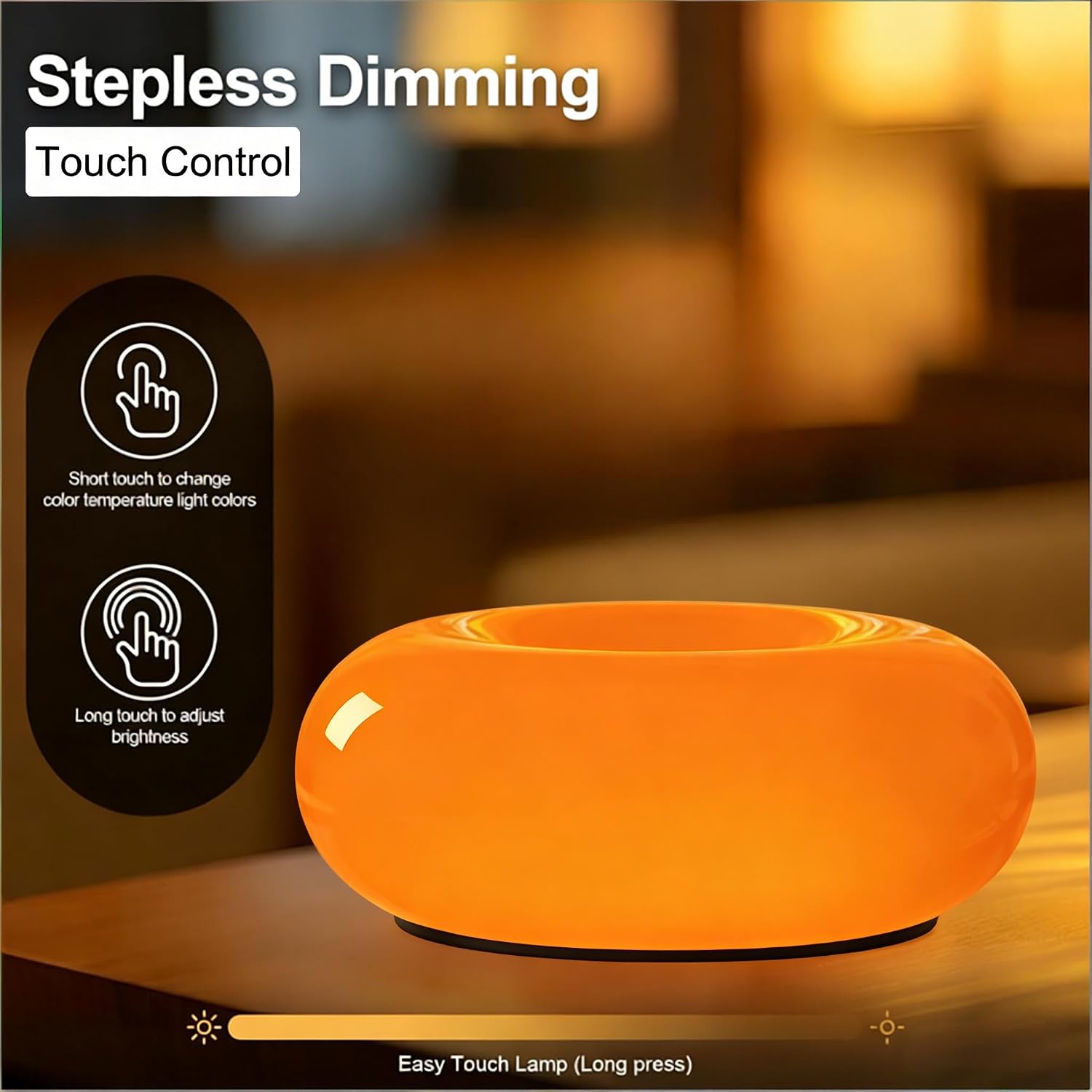 Orange Donut Table Lamp,Dount Light Lamp Ambient Lighitng,Aesthetic Touch Table Lamps,Modern Cute Desk Lamps for Living Room Bedroom