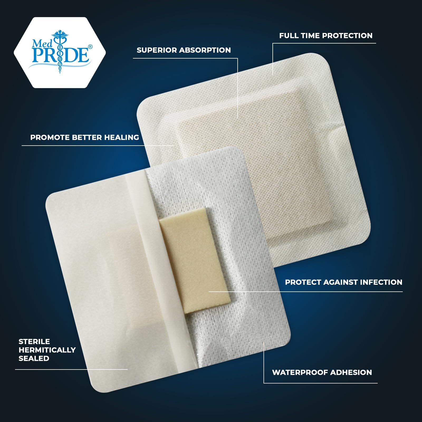 MED PRIDE El apósito de heridas de espuma (10-count) estéril, impermeable adhesiva de silicona frontera | casa o apoyar la curación de emergencia 6 '' x 6 ''
