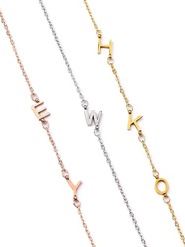 MignonandMignon Sideways Tiny Initial Necklace Off Center Letter Personalized Name Mothers Day Perfect Gift for Mom -SIN