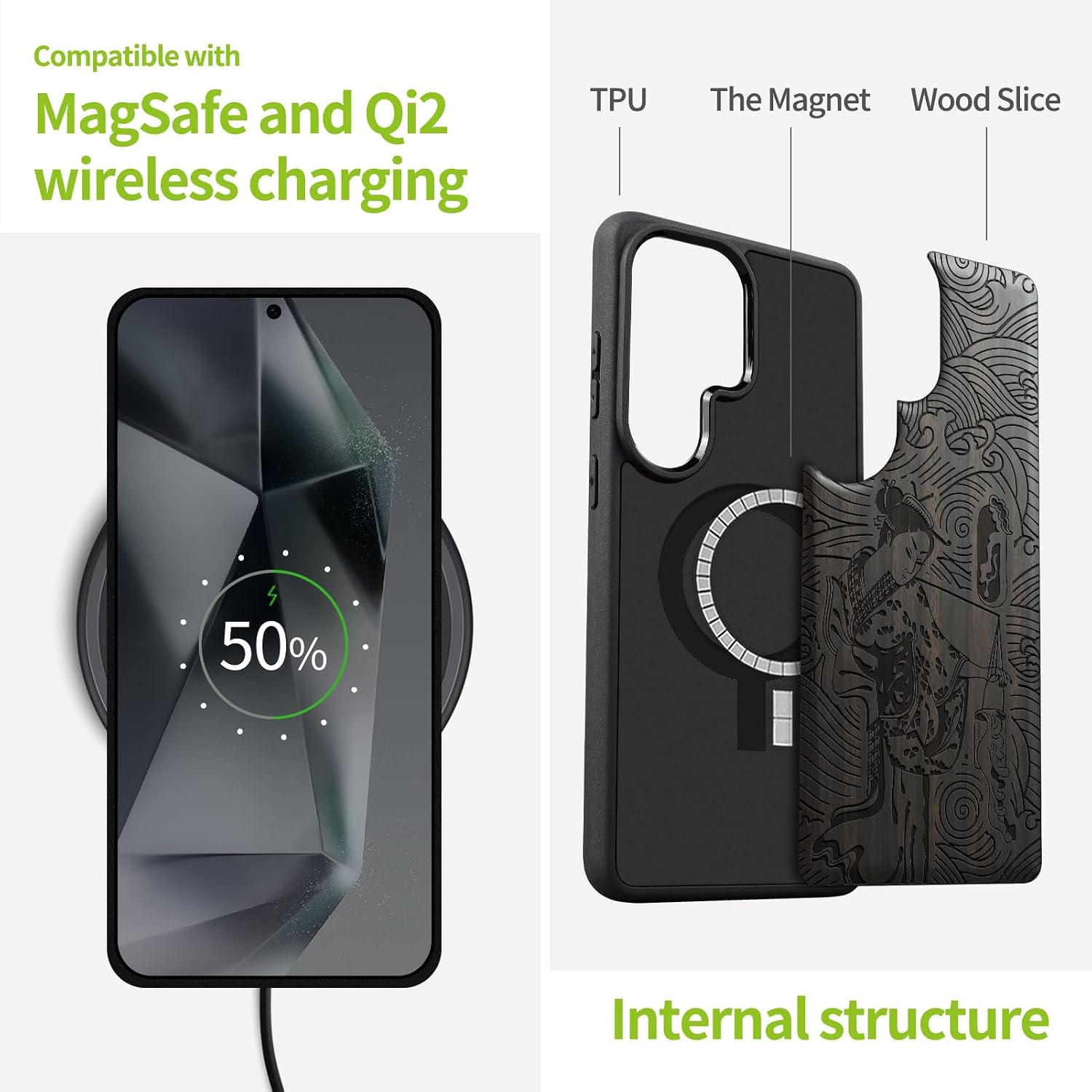 Carveit Magnetic Wooden Case for Samsung Galaxy S26 Ultra Case 2026, TPU Shockproof Cover & Wood Artisan Engraved, Compatible with MagSafe Wireless Chargers (Japanese Geisha) Blackwood