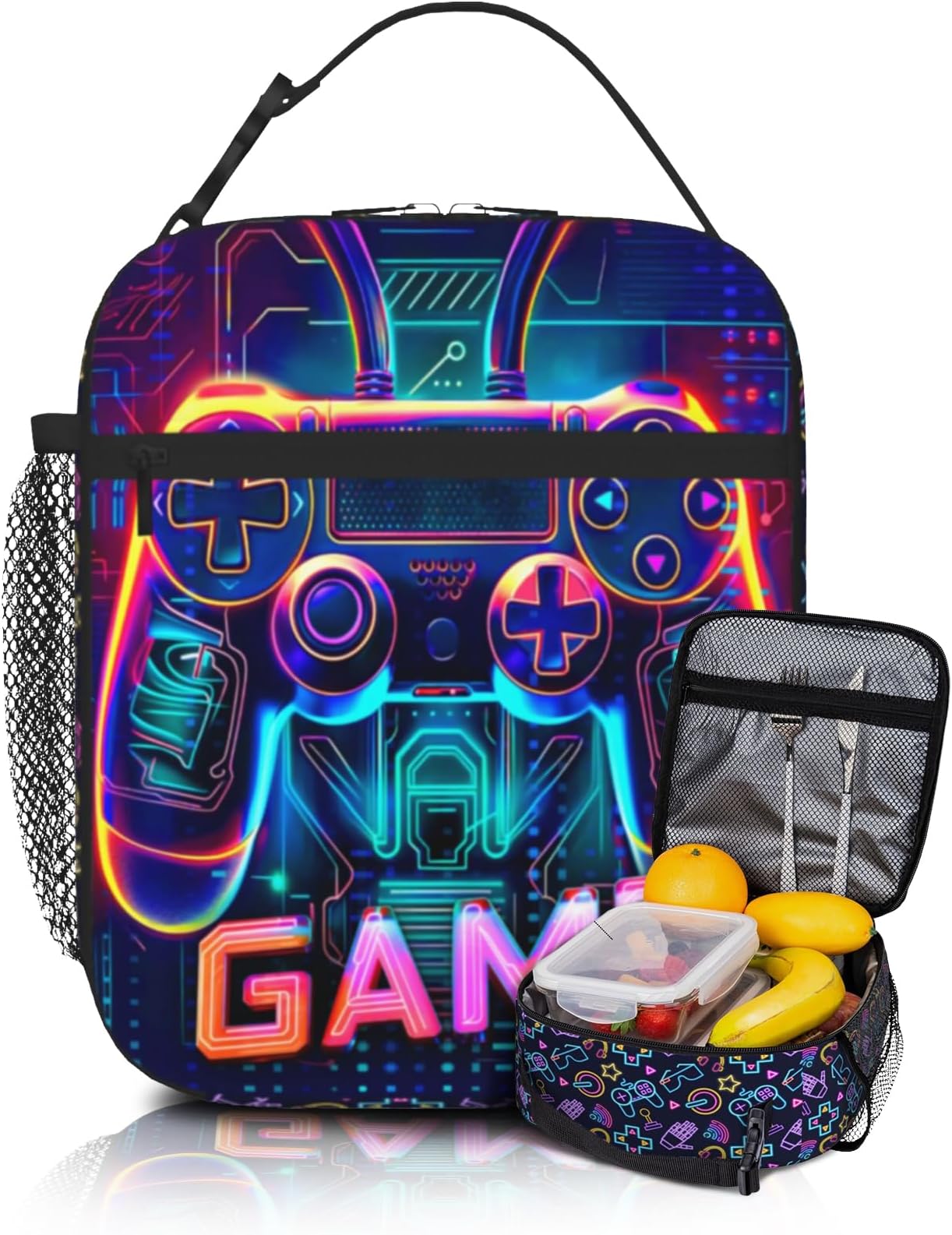 Video Game Lunch Box Gamepad Lunch Bag Reusable Cool Slogan Game Theme Lunch Bag Video Game Lunch Box, Gaming Lunchbox For Women Men, Work, Picnic, Beach