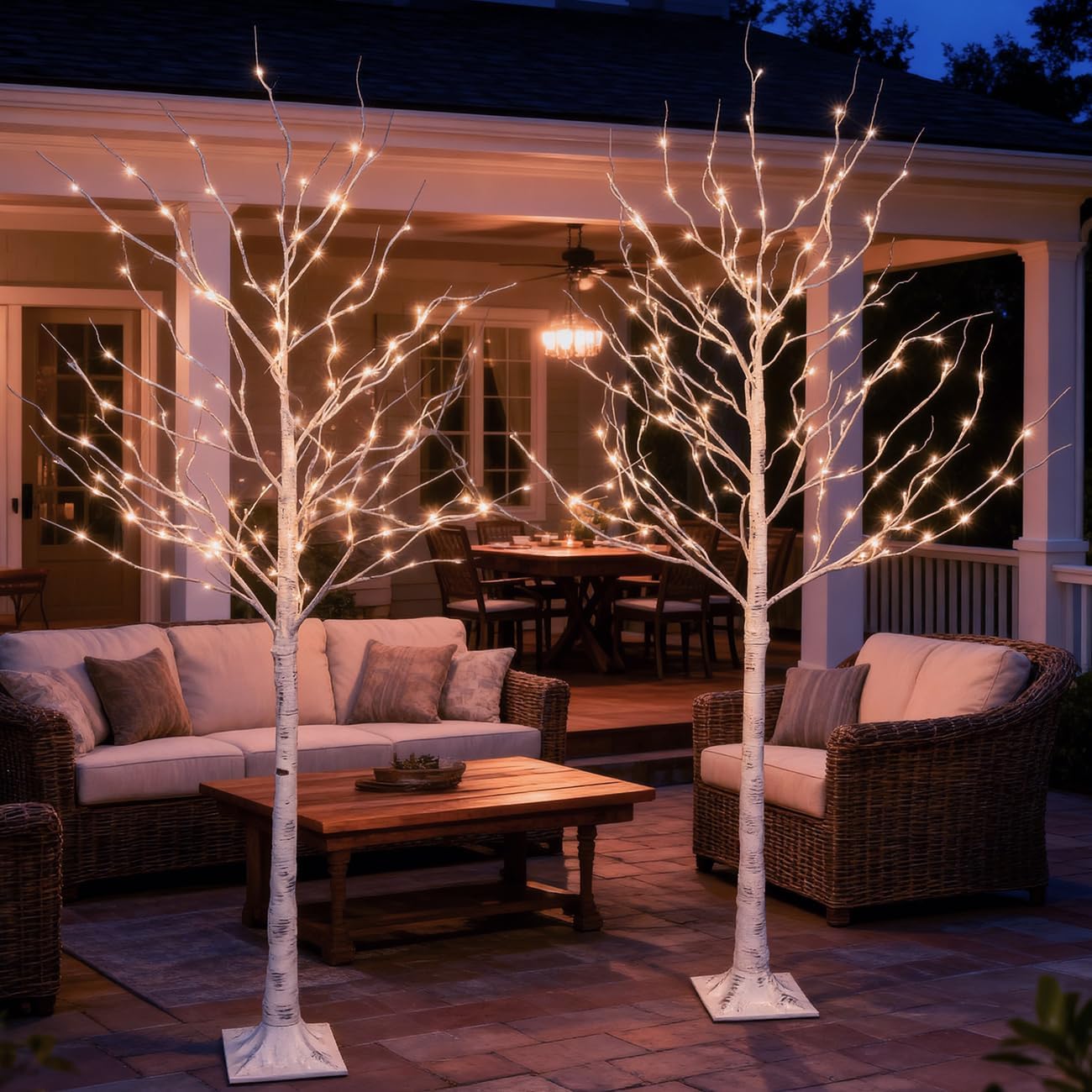 Lighted Birch Tree Set 6ft*2 with Warm White LED Lights for Holiday Decor - Realistic Design, UL Certified, Dimmable, IP44 Waterproof - Ideal for Indoor and Outdoor Decoration