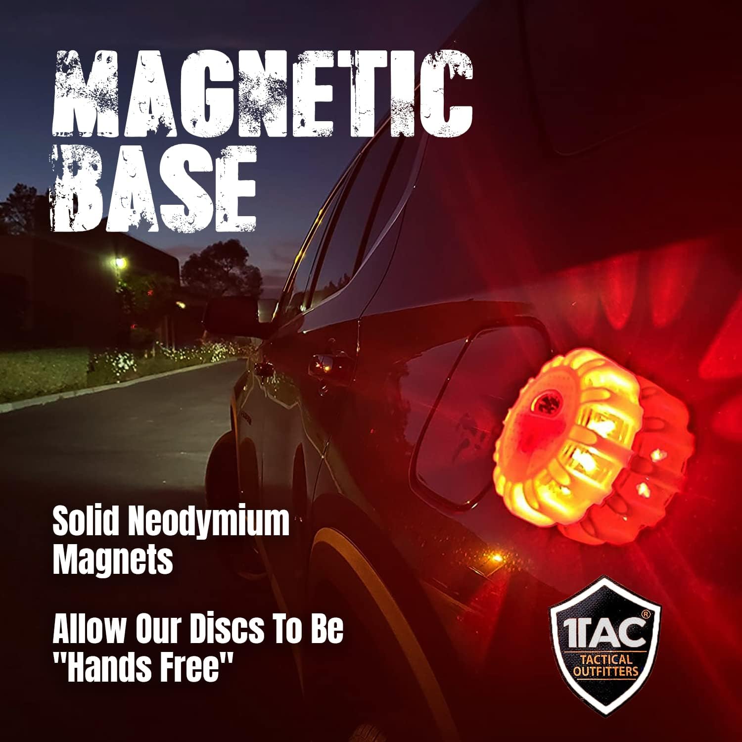 1TAC – LED Roadside Safety Discs | Emergency Light Beacon & Warning Flare | 9 Unique Flash Modes | Magnetic Base for Vehicles & Boats | Waterproof & Crush Proof | Zip Pouch & 3 Beacon Discs Included