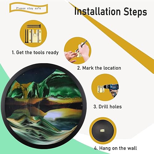 Miniatura 7 de Arte de arena móvil de 17.3 pulgadas, decoración de pared 3D de flujo montado en la pared, pintura de arena colgante, movimiento líquido, rotación