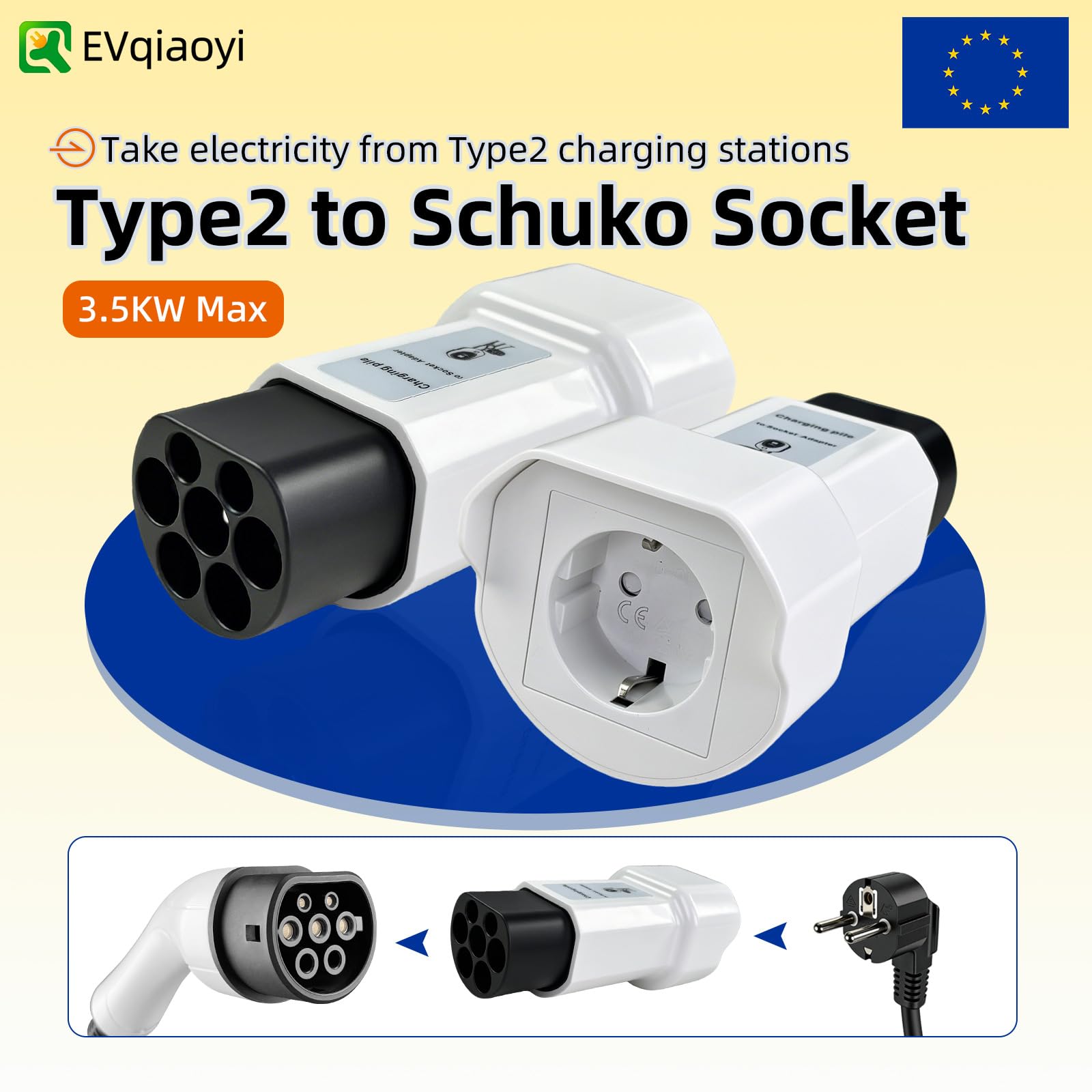 Standardowy adapter sieciowy UE do stacji ładowania typu 2 16a 3,5 kW obudowa PC, biały, przenośny adapter do zasilania skutera elektrycznego, motocykla elektrycznego, roweru elektrycznego