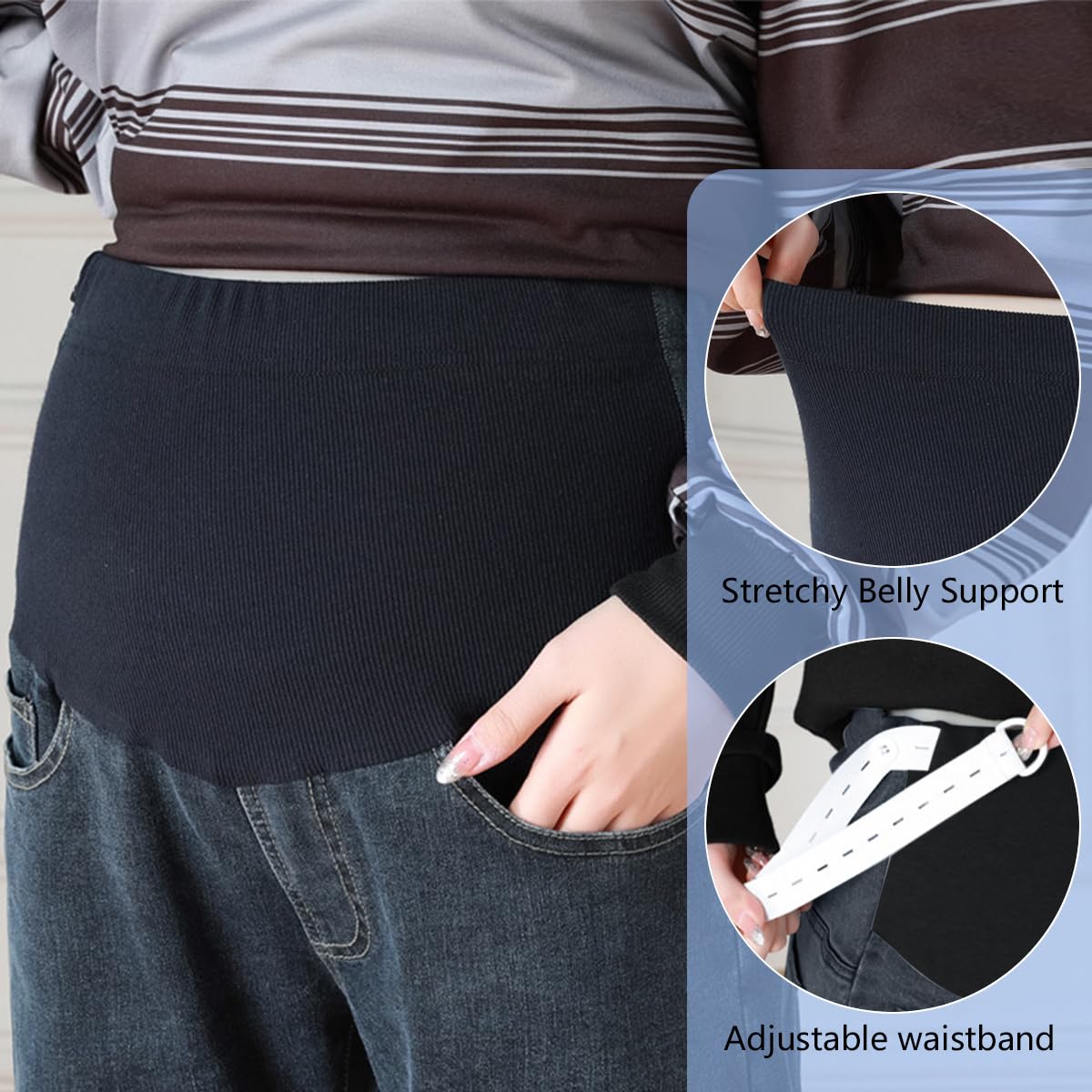 Jeans de Grossesse Femme Jambe Droite Coupe décontractée Jeans de Maternité Pantalon de Grossesse en Denim à Jambes Larges Pantalon Jean avec Poches pour Femmes Enceintes