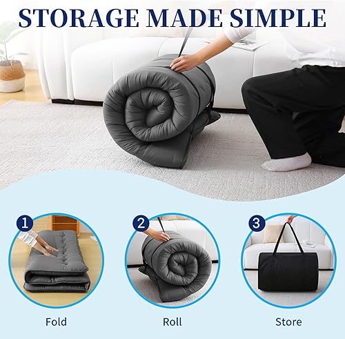 Miniatura 9 de COMFLIVE Colchón de futón japonés, 60 x 80 pulgadas, gris, Queen, diseño acolchado plegable