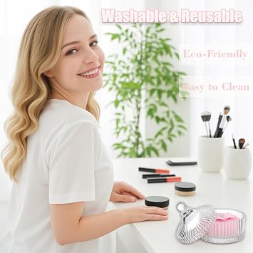 3-Piece Elegant Dusting Powder Container with Puff Set – Crystal Glass Body Powder Jar with Large Reusable Powder Puffs for Women & Babies – Vintage Powder Puff and Container for Loose Dusting Powder