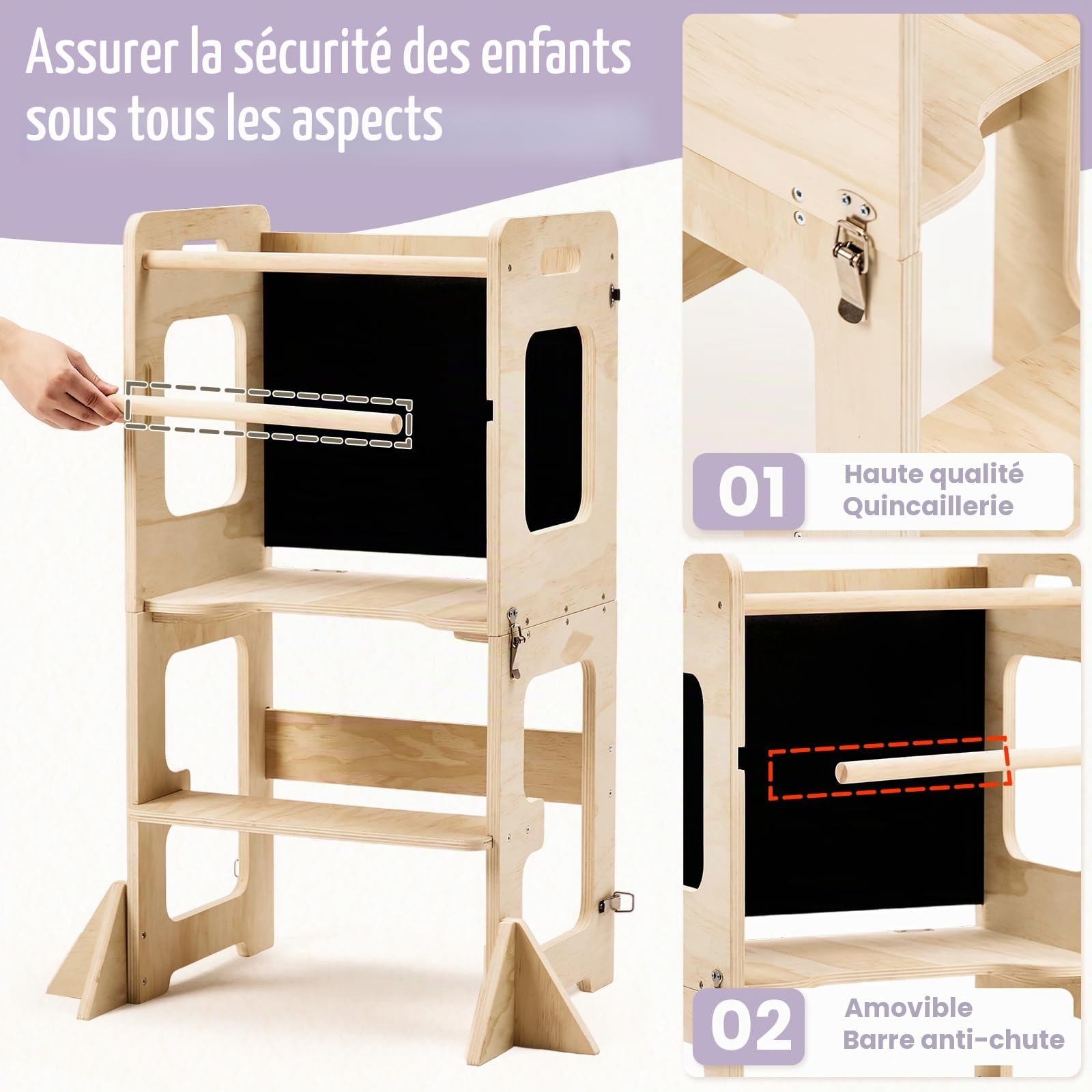 Labebe Tour d'apprentissage pour Enfants, Montessori Tour d'Observation avec Tableau Noir, 4 en 1 Pliable Bois Learning Tower