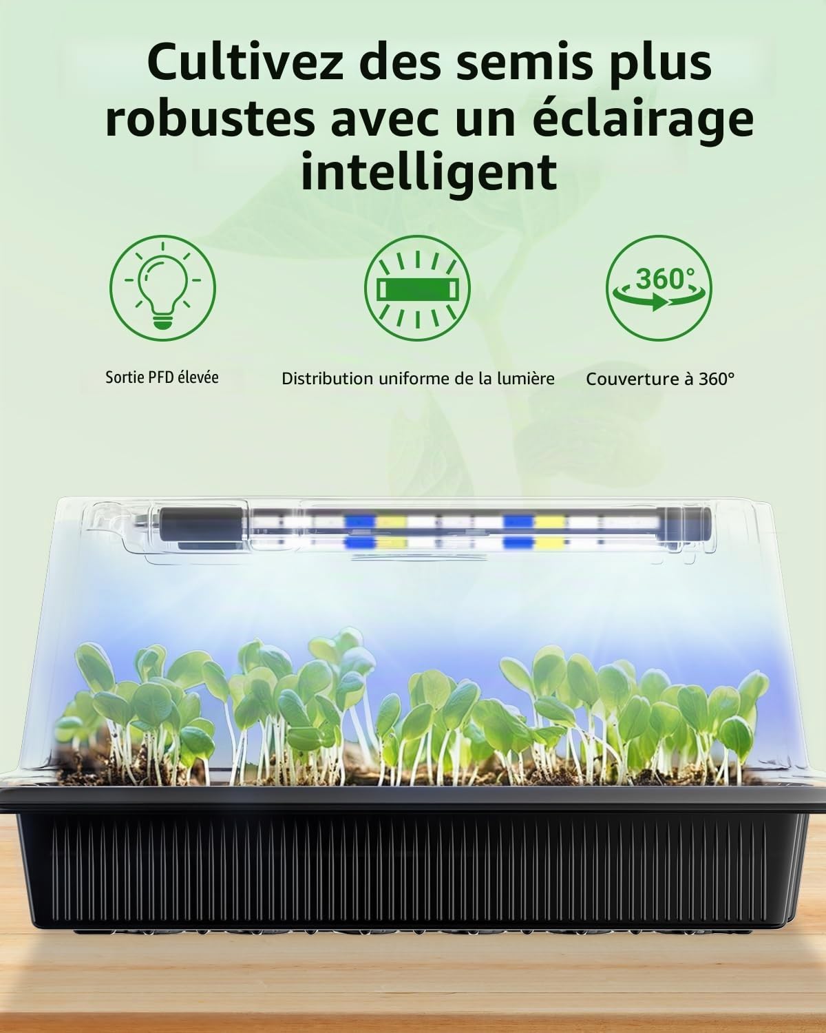 Pawfly Plateaux Semis 2 Pack 80 Alvéoles Kit Démarrage avec Barres Lumière Ajustables et Dômes Humidité 9 cm Plateau Germination avec Couvercles Plateaux Réutilisables pour Semis, Serre d’Intérieur