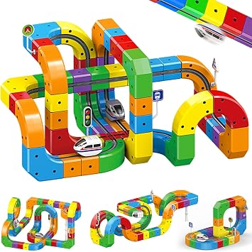 Electric Magnetic Train Track Sets,Building Toy Train Track,Magic Cars Sets,Gravity Defying 3D Embedded Layouts & Motorized Car,for 3-7 Years Old Toddler Boys and Girls Birthday 123PCS-Two Cars