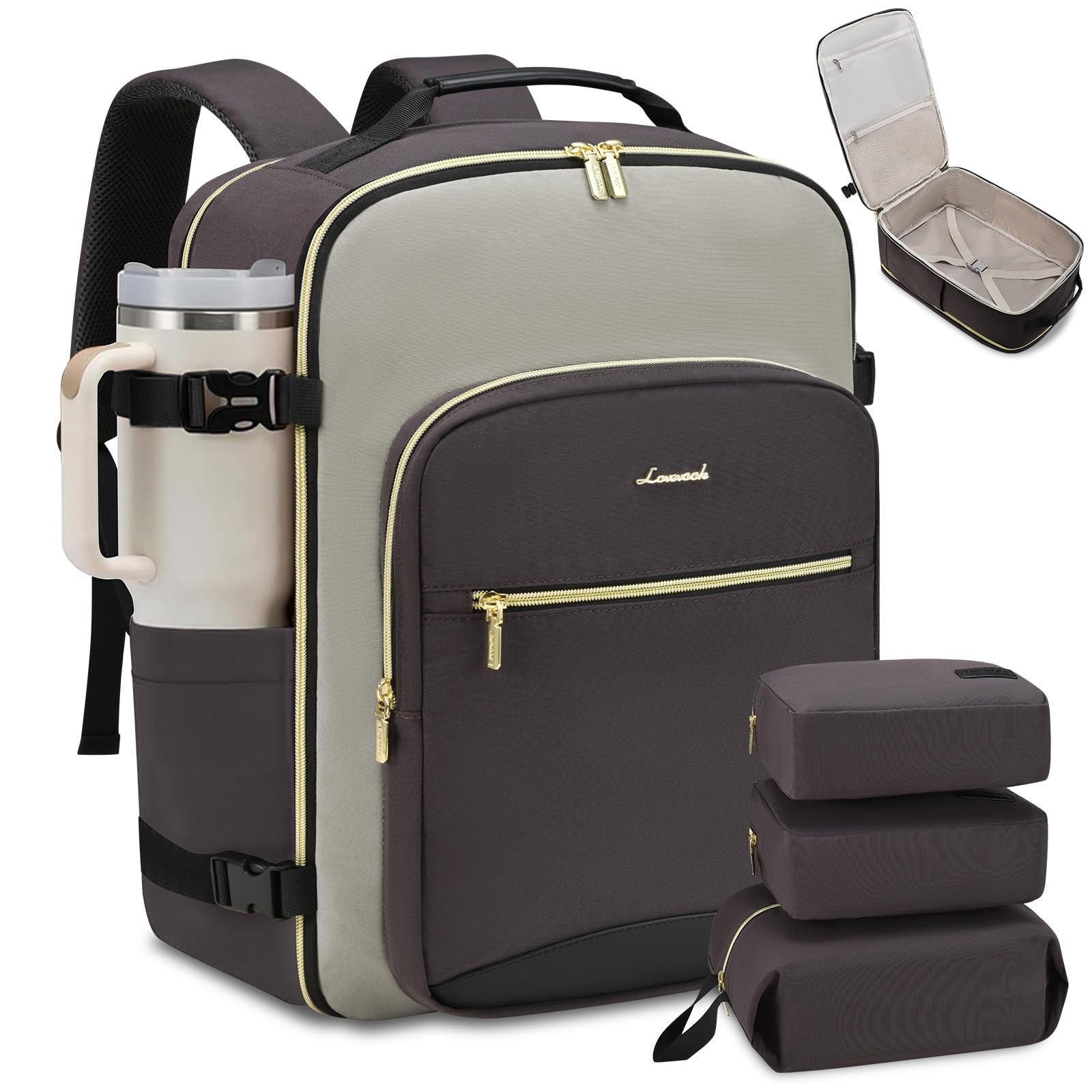 LOVEVOOK Travel Backpack for Women &amp; Men, Airline Approved Carry On Luggage with 3 Packing Cubes, TSA Overnight Bags, Waterproof Personal Item Bag, Weekender Essentials Backpacks fits 17" Laptop