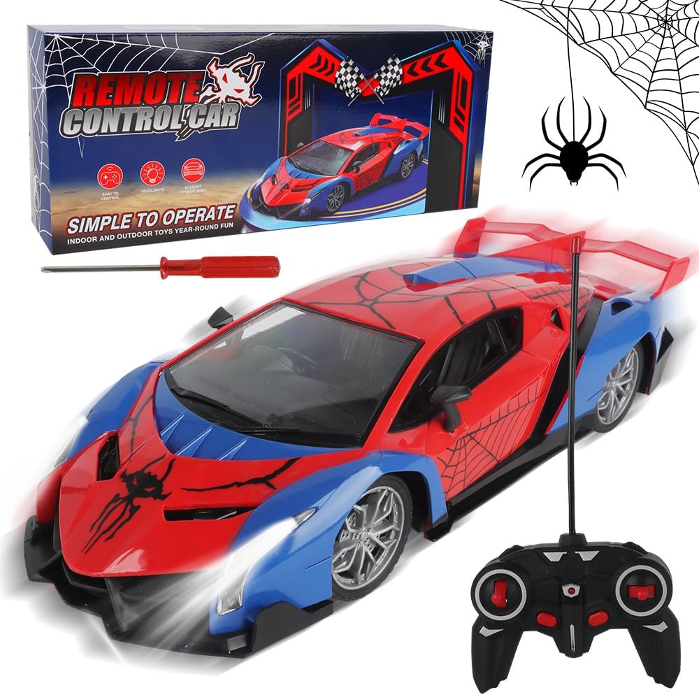 Remote Control Cars Spider Toys for 3 4 5 6 7 8 Year Old Boys, 1:14 High Speed Sports Racing, RC Drift Car with LED Light for Boys Girls Age 3-12 Kids Car Games Indoor Outdoor Birthday Presents