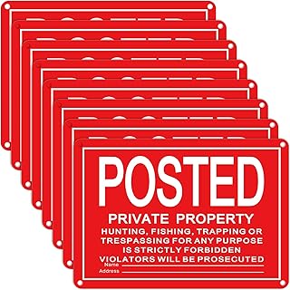 8 Pcs Posted No Trespassing Signs Private Property 10 x 7 Inch Metal No Hunting Sign Rust Free Aluminum, UV Printed, High Visibility for Indoor or Outdoor (Red)