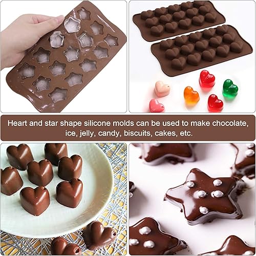 Miniatura 2 de 2 moldes de silicona con forma de corazón y estrella, 15 cavidades para chocolate, bandejas de cubitos de hielo, dulces, pasteles, 100 % de grado