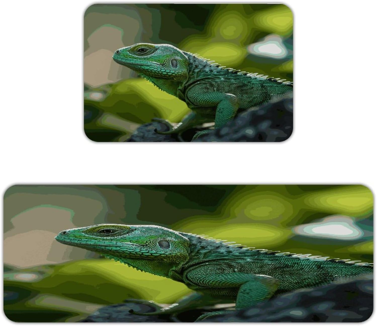 Green Lizard Kitchen Mats with 2PCS Non-Slip Washable,Kitchen Rug Heavy Duty Durable, Floor Mats for Kitchen,Office,Sink,Laundry