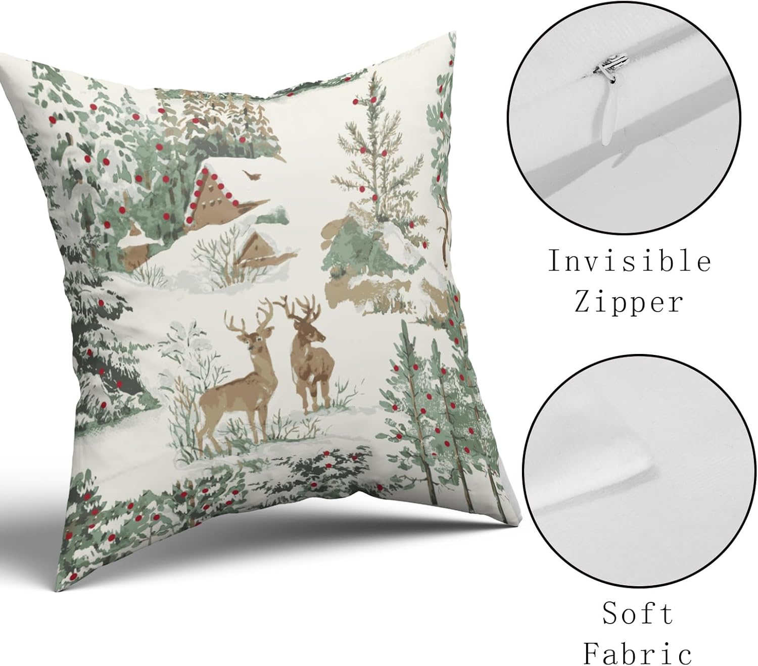 Christmas Pillow Covers 24x24 Set of 2 Xmas Deer Tree Cabin Brown Auqa Rustic Winter Themed Style Forest Print Decorative Outdoor Pillowcases Farmhouse Throw Cushion Case Decor for Couch Sofa Bed
